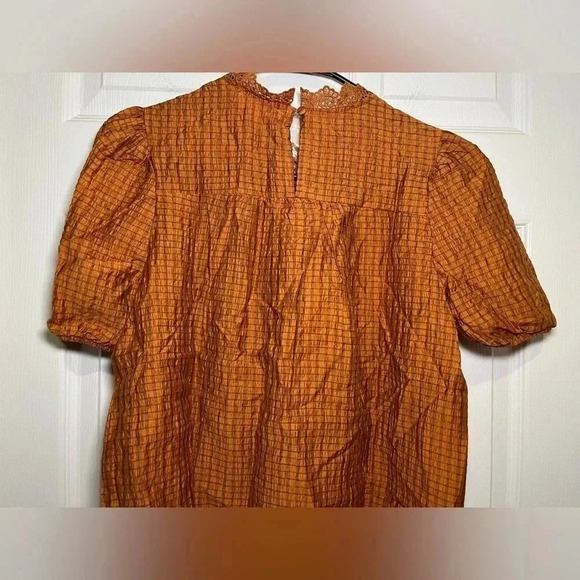 Anthropologie Mine size Medium Honey Puff Sleeve Mini Plaid Blouse - Picture 6 of 8